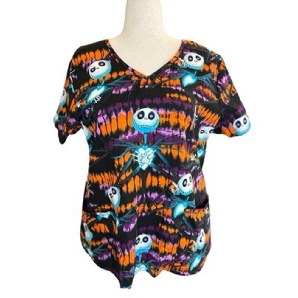 Disney Nightmare Before Christmas Size XL Jack Skellington Tie Dye Scrub Top